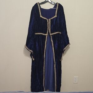 Renaissance Royal Blue Velvet Gown with Gold Accents. No Tags. See Measurements.